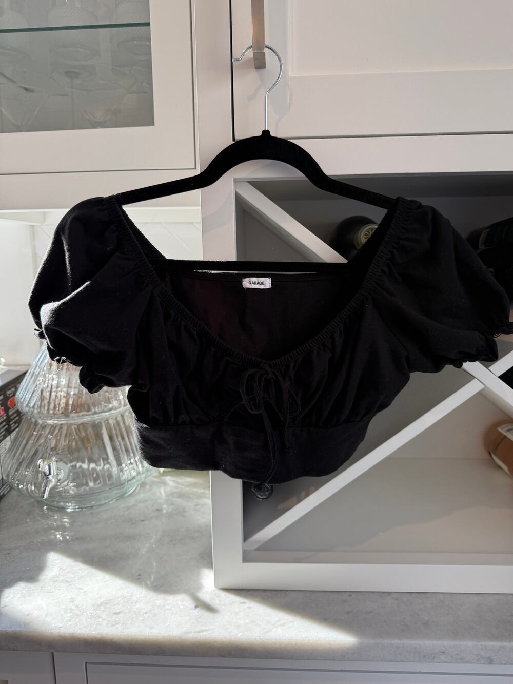 Garage Cropped Ruffled and Puff Short Sleeve Top